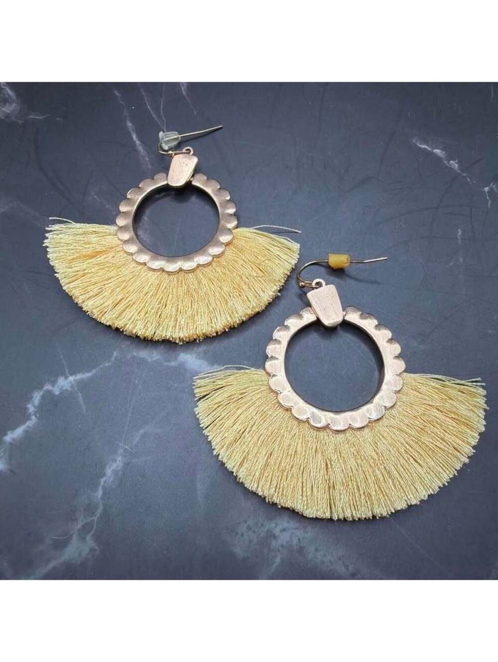 Yellow Tassel Gold-Tone Hoop Earrings